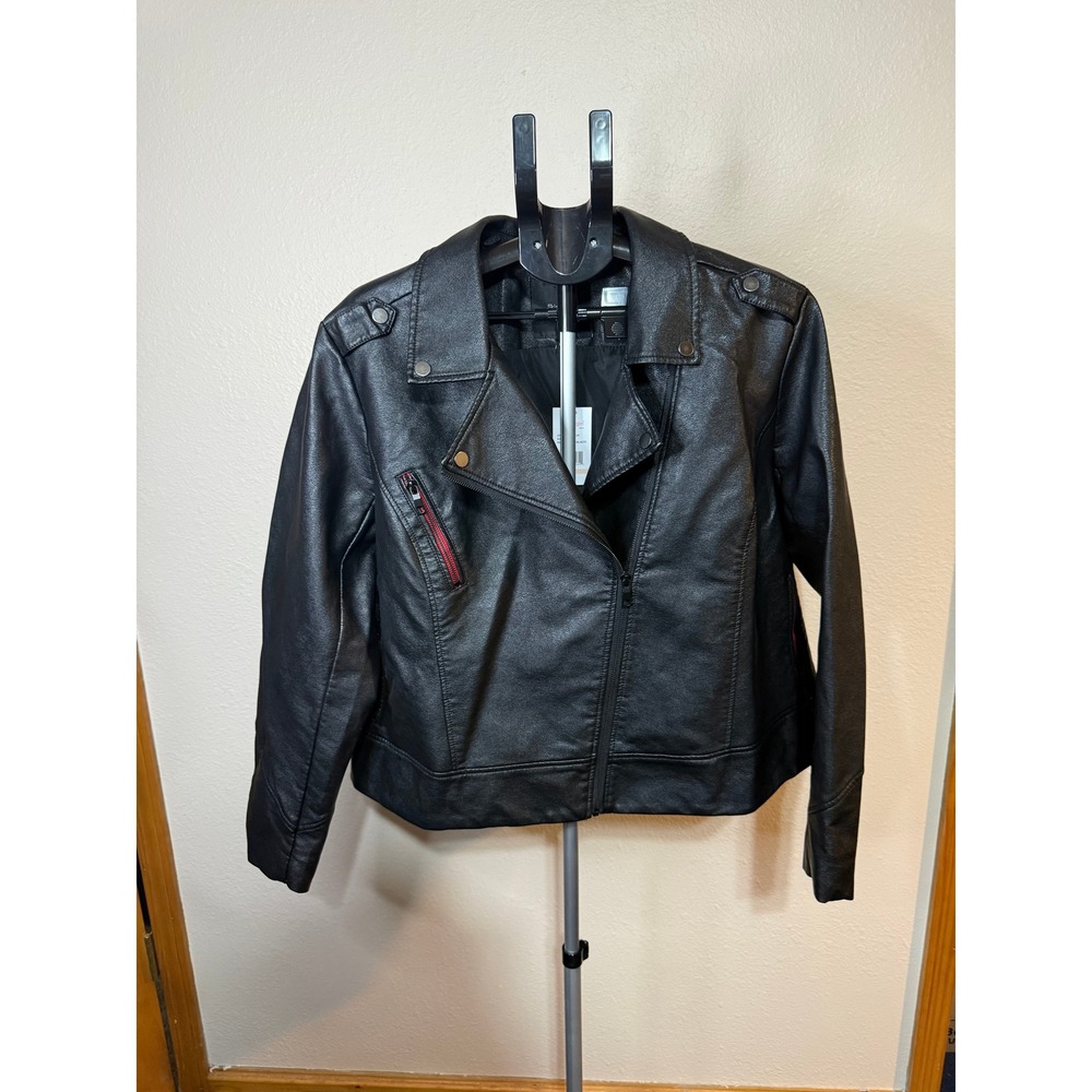 Skinnygirl Phenomenal Moto Jacket Black Faux Leather Plus Size 2X 30128049-169